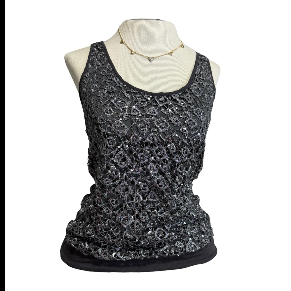 Y2K dark gray express lace front sparkle tank
 Top‎